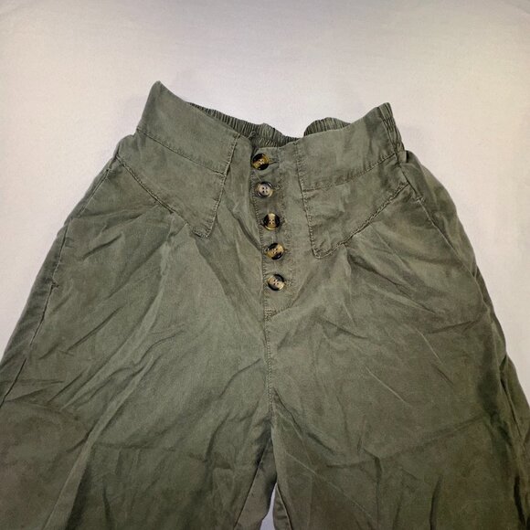 one 5 one - Army Green Gaucho Capri Pants Women's Size Medium Palazzo Cullotes - Picture 2 of 10